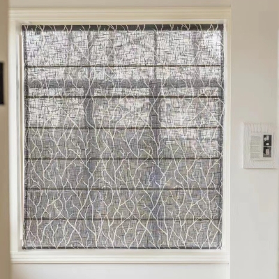 Grey Voile Roman Blinds with Tree Pattern