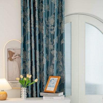 Rideau Fleury, Tissu Jacquard Haut de Gamme, Bleu