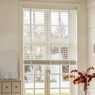 Store Vénitien Bois Nature Blanc Mousseline & Blanc,Lames 35 mm