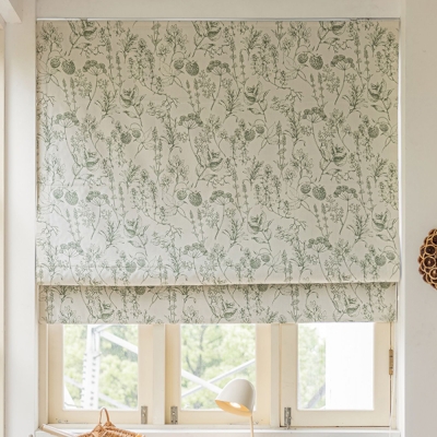 Roman Blind with Custom-Made Pine Cone and Flower Patterned Fabric