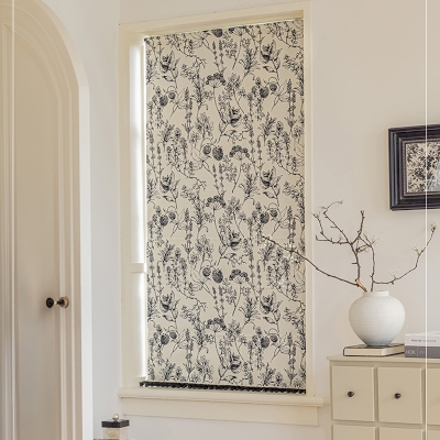 Roman Blind with Custom-Made Pine Cone and Flower Patterned Fabric