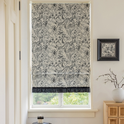 Custom-made Roman Blinds with Morris Style Pattern in Chenille Material