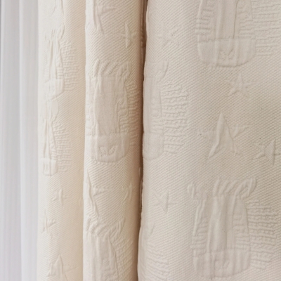 Rideau Enfant en 100% Coton Pur en Relief, Doux pour la Peau, avec des Motifs de Chevaux et d'Étoiles
