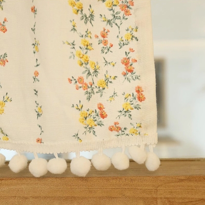 Rideau Brise Bise à Motif Floral de Style Champêtre, Rideau Court, Rideau de Cuisine, Rideau Café, 1 Pièce