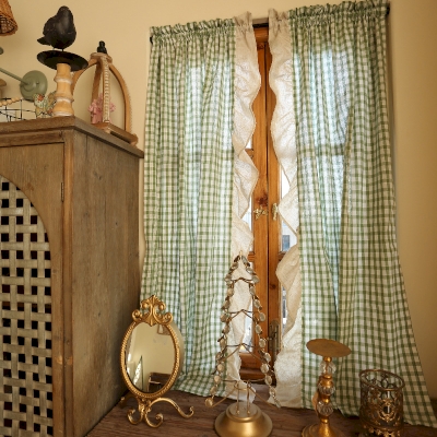 Country Vintage Green Plaid Short Window Curtains, Small Window Curtains, Half Window Curtain, Cafe Curtains, Kitchen Curtains