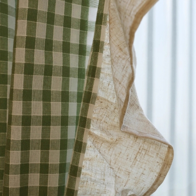 Country Vintage Green Plaid Short Window Curtains, Small Window Curtains, Half Window Curtain, Cafe Curtains, Kitchen Curtains