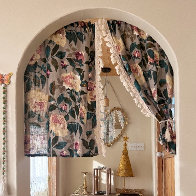 Rideau Brise Bise aux Roses Rétro, Rideau Court, Rideau de Cuisine, Rideau Café,2 couleurs, 2 Pièces