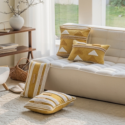 Yellow Geometric Cotton Throw Pillow, Decorative Pillows, Couch Throw Pillows