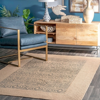 Tapis de Jute Dakar Beige,Motif Imprimé en Style Marocain