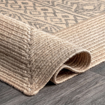 Tapis de Jute Dakar Beige,Motif Imprimé en Style Marocain