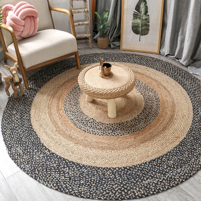 Tapis de Jute et Denim Esther,Couleurs Kaki et Bleu