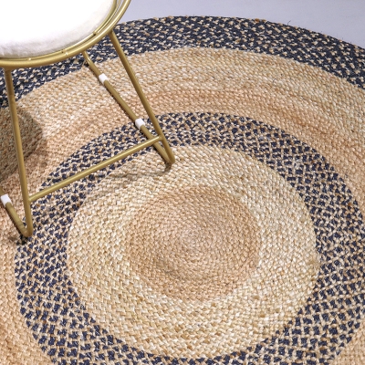 Tapis de Jute et Denim Esther,Couleurs Kaki et Bleu