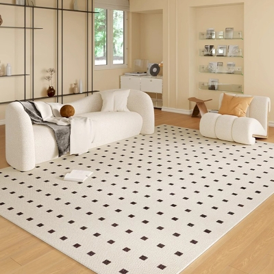 Tapis de Laine Isabelle,Beige à Texture Damier