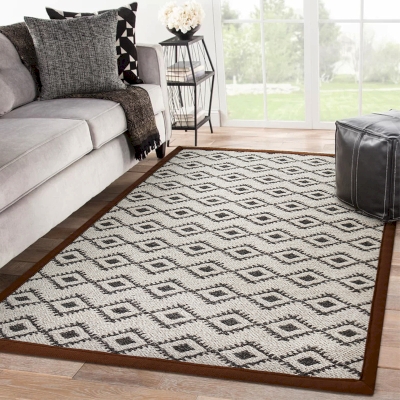 Tapis en Jute et Laine Auckland, Motif Géométrique Gris et Brun