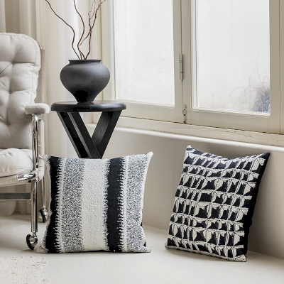 Black Geometric Jacquard Throw Pillow, Decorative Pillows, Couch Throw Pillows