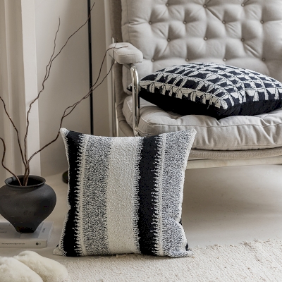 Black Geometric Jacquard Throw Pillow, Decorative Pillows, Couch Throw Pillows