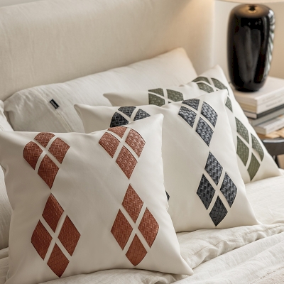 Geometric Rhombus PU Throw Pillow, Decorative Pillows, Couch Throw Pillows