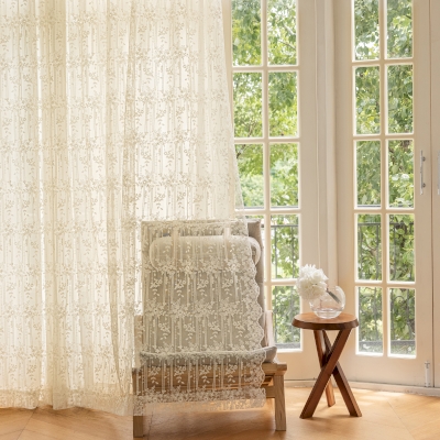 Voilage Sama, Broderie en Coton, Motif Floral Enroulant une Treille