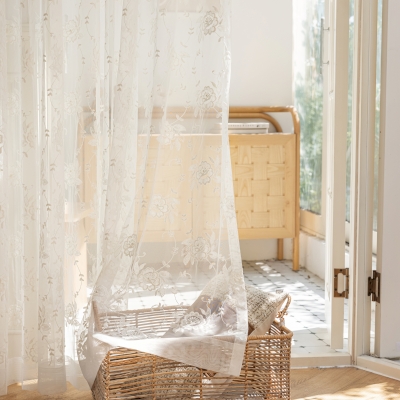 Voilage ESMERA sur Mesure,Tulle Blanc Brodé de Fleurs et Perles