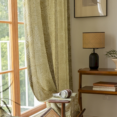 LOUNA Voile, Tessuto Jacquard in Misto Lino, Motivo Felce