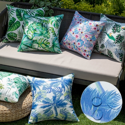 Outdoor Throw Pillow with Tropical Plant Pattern