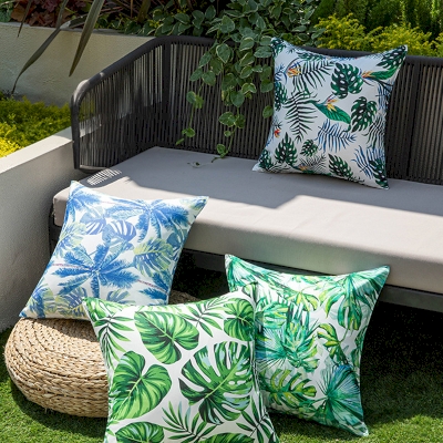 Outdoor Throw Pillow with Tropical Plant Pattern