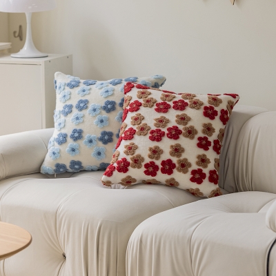 Wool Throw Pillow with 3D Flowers, Decorative Pillows, Couch Throw Pillows, Blue Throw Pillows