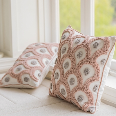 Pink Cotton Tufted Throw Pillow, Decorative Pillows, Couch Throw Pillows