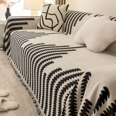 Jeté de Canapé Grande Taille, Motifs de Losanges et de Rayures, Plaid de Canapé