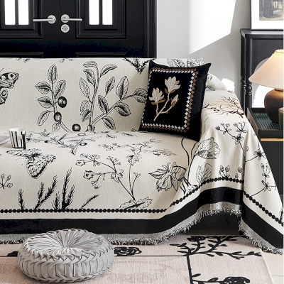 Plaid de Canapé Grande Taille en Chenille Jacquard, Motif Floral et Papillons