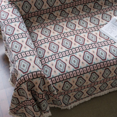 Jeté de Canapé Grande Taille à Motif Géométrique Rétro, Tissu Jacquard Coloré