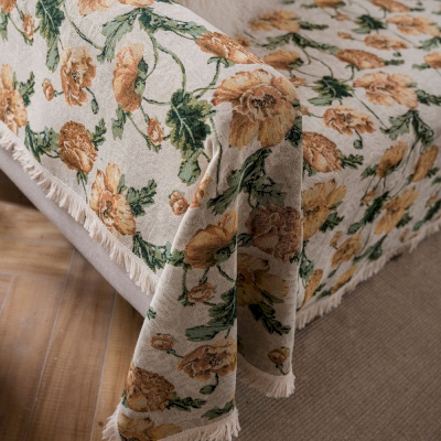 Jeté de Canapé Grande Taille en Tissu Jacquard Jaune avec Franges