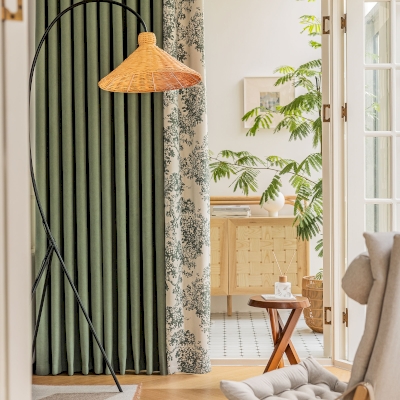 Rideau Branches de Rose Brique, Rideau occultants, Tissu velours de coton, Couture de Rideaux - 5 couleurs disponibles