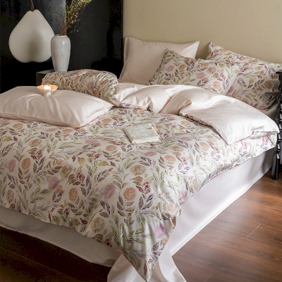 Parures de Lit en Coton Lyocell à Imprimé Numérique Floral, 220x240 cm