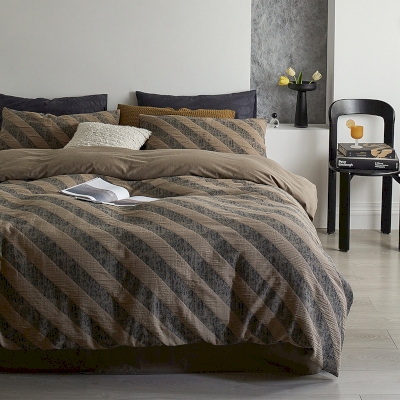 Parures de Lit en Coton Lavé à Motif Jacquard en Sergé Twill, 220x240 cm