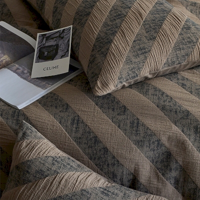 Parures de Lit en Coton Lavé à Motif Jacquard en Sergé Twill, 220x240 cm