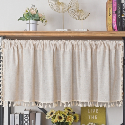 Simple Linen-Colored Short Curtains with Tassels, Small Window Curtains, Short Window Curtains, Half Window Curtain, Cafe Curtains, Kitchen Curtains