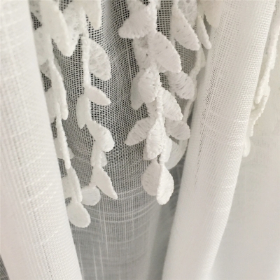 White Linen-Look Short Curtains with Wheat Trim, Small Window Curtains, Short Window Curtains, Half Window Curtain, Cafe Curtains, Kitchen Curtains
