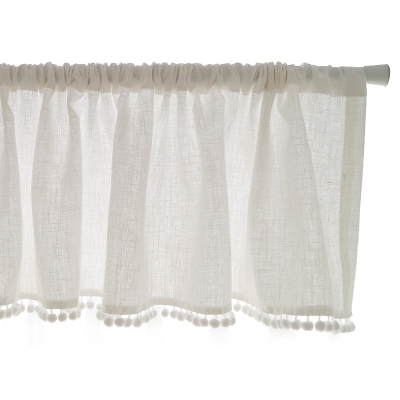 White Cross Linen Cotton Balls Short Curtains, Small Window Curtains, Short Window Curtains, Half Window Curtain, Cafe Curtains, Kitchen Curtains