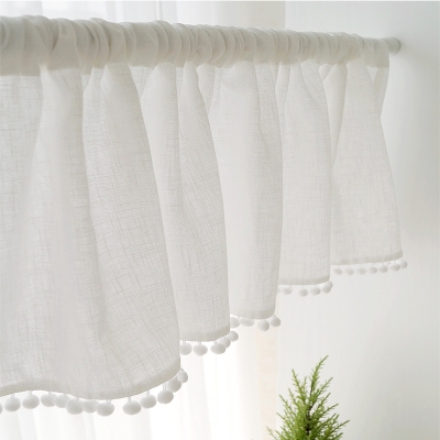 White Cross Linen Cotton Balls Short Curtains, Small Window Curtains, Short Window Curtains, Half Window Curtain, Cafe Curtains, Kitchen Curtains