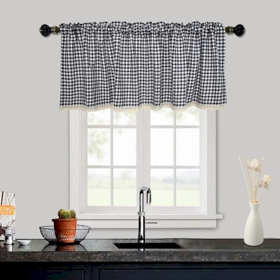 Cotton Linen Plaid Short Curtains with Lace Trim, Small Window Curtains, Short Window Curtains, Half Window Curtain, Cafe Curtains, Kitchen Curtains