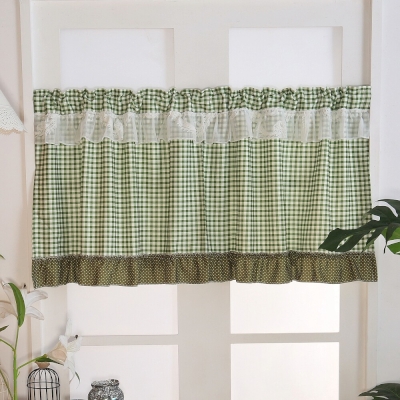 Green Plaid Short Curtains with Lace Trim, Small Window Curtains, Short Window Curtains, Half Window Curtain, Cafe Curtains, Kitchen Curtains