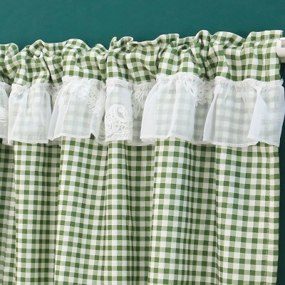 Green Plaid Short Curtains with Lace Trim, Small Window Curtains, Short Window Curtains, Half Window Curtain, Cafe Curtains, Kitchen Curtains