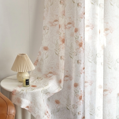 Voilage AMARO, Tissu en Fibres de Lin, Imprimé de Pivoines Style Aquarelle