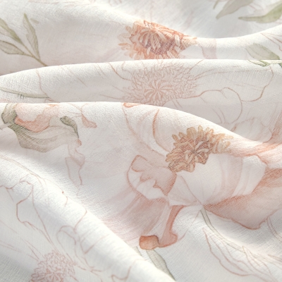 Voilage AMARO, Tissu en Fibres de Lin, Imprimé de Pivoines Style Aquarelle