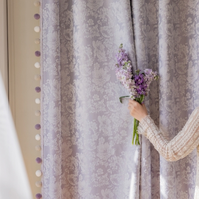 Tenda oscurante su misura ECCI, tessuto ciniglia, motivo jacquard floreale