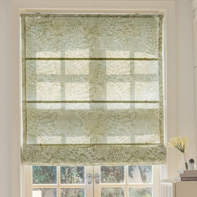 Stores Bateaux Sur Mesure en Coton-Lin Vert Avec Motif Feuilles