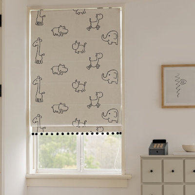 Store Bateau Occultant Sur Mesure, Sensation Coton et Lin, Motif Animaux Noir et Blanc