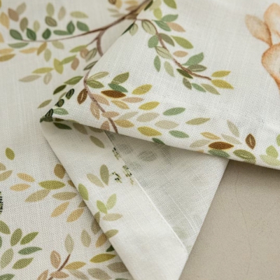 Rideaux Sylvestre, Tissu imprimés en coton et lin, Rideaux Enfant Animaux de la Forêt, ​Rideaux Tamisant