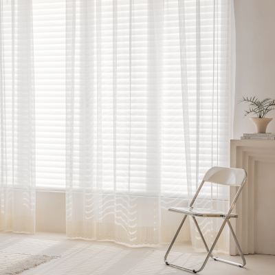 Custom Sheer Curtains CASA, Embroidered Wavy Edges, Pearl Accents